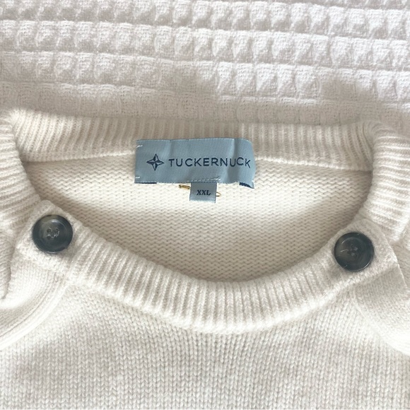 Tuckernuck cream and navy stripe button wool cashmere sweater XXL - Picture 2 of 4